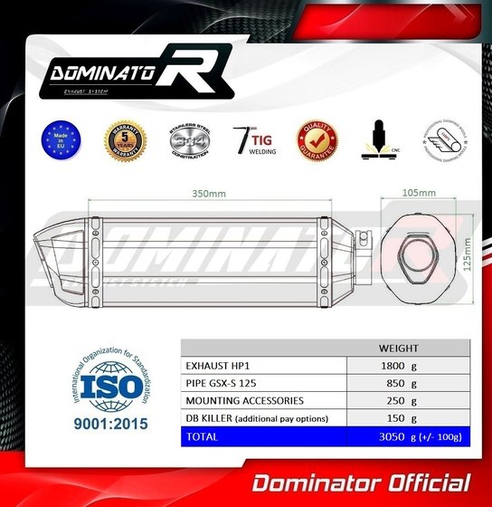 GSX-R 125 (2017 - 2019) exhaust full system silencer hp1 | Dominator