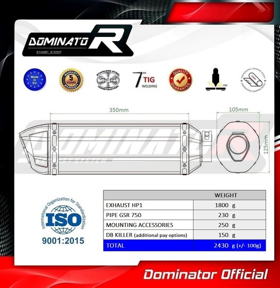 GSR 750 (2011 - 2016) exhaust silencer hp1 | Dominator