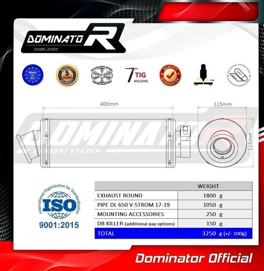 DL 650 V-STROM (2017 - 2022) exhaust silencer round | Dominator