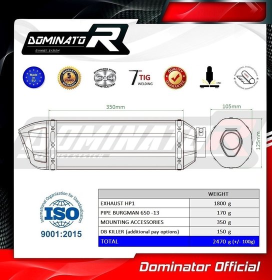 AN 650 BURGMAN (2013 - 2013) exhaust silencer hp1 | Dominator