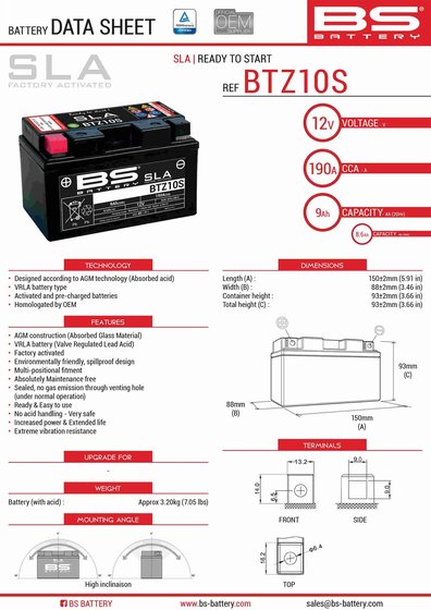 GSX-R 1000 (2005 - 2021) btz10s sla battery | BS BATTERY