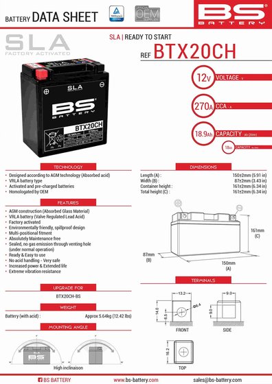 M 109 R BOULEVARD  B O S S (2014 - 2018) btx20ch sla 12v 270 a battery | BS BATTERY