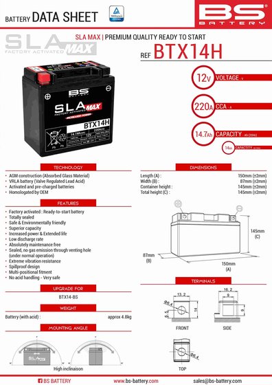 GSX 1100 (1991 - 1996) btx14h sla max battery | BS BATTERY