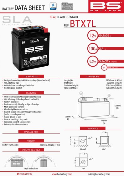 DR 350 (1990 - 1999) btx7l sla 12v battery | BS BATTERY