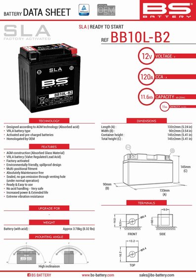 GS 500 F (2004 - 2009) bb10l-a2/b2 battery | BS BATTERY