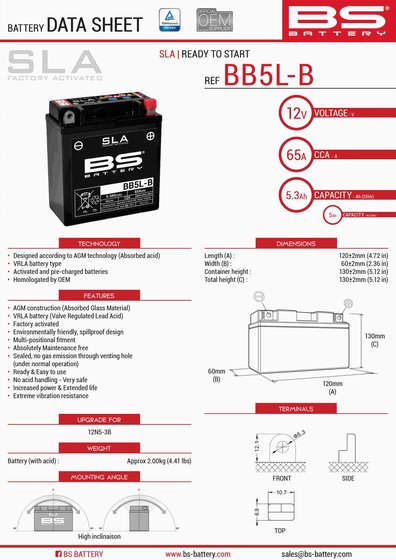 DR 650 (1990 - 1991) bb5l-b sla battery | BS BATTERY