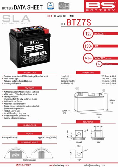 DR Z 250 (2001 - 2007) btz7s sla battery | BS BATTERY