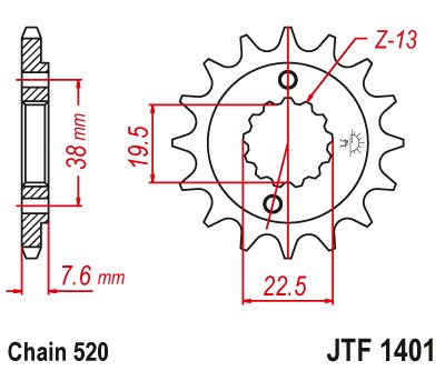 LT-Z 400 (2003 - 2012) priekinė žvaigždutė su 13 dantukų žingsniu 520 jtf140113 | JT Sprockets