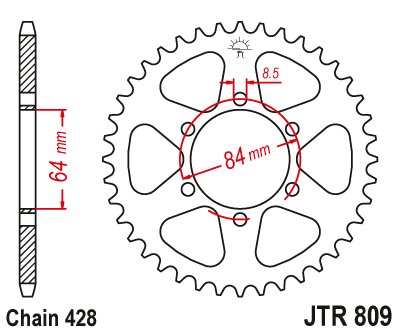 DR 125 (1980 - 2000) galinė žvaigždutė 53 danties žingsnis 428 jtr80953 | JT Sprockets