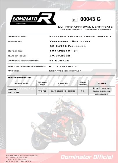 DL 1050 V-STROM XT (2020 - 2022) eu approved exhaust silencer st | Dominator