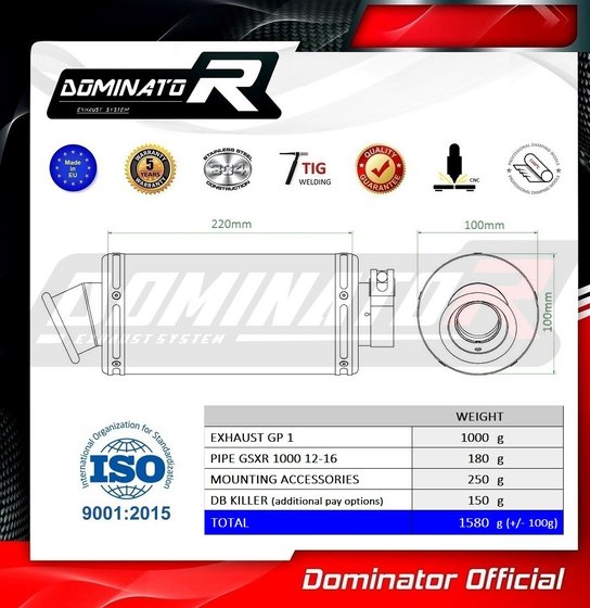 GSX-R 1000 (2012 - 2016) exhaust silencer gp1 | Dominator