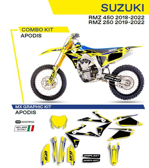 RM Z 450 (2018 - 2022) ufo grafikos rinkinys rm-z 250 2019- /450 2018- apodis yellow | UFO