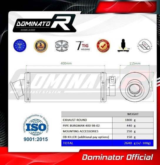 AN 400 BURGMAN (1998 - 2002) exhaust silencer round | Dominator