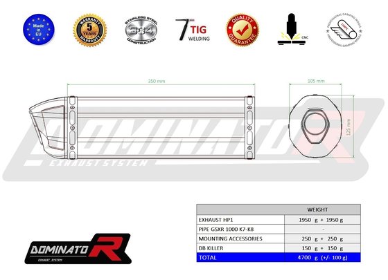 GSX-R 1000 (2007 - 2008) exhaust silencer hp1 | Dominator